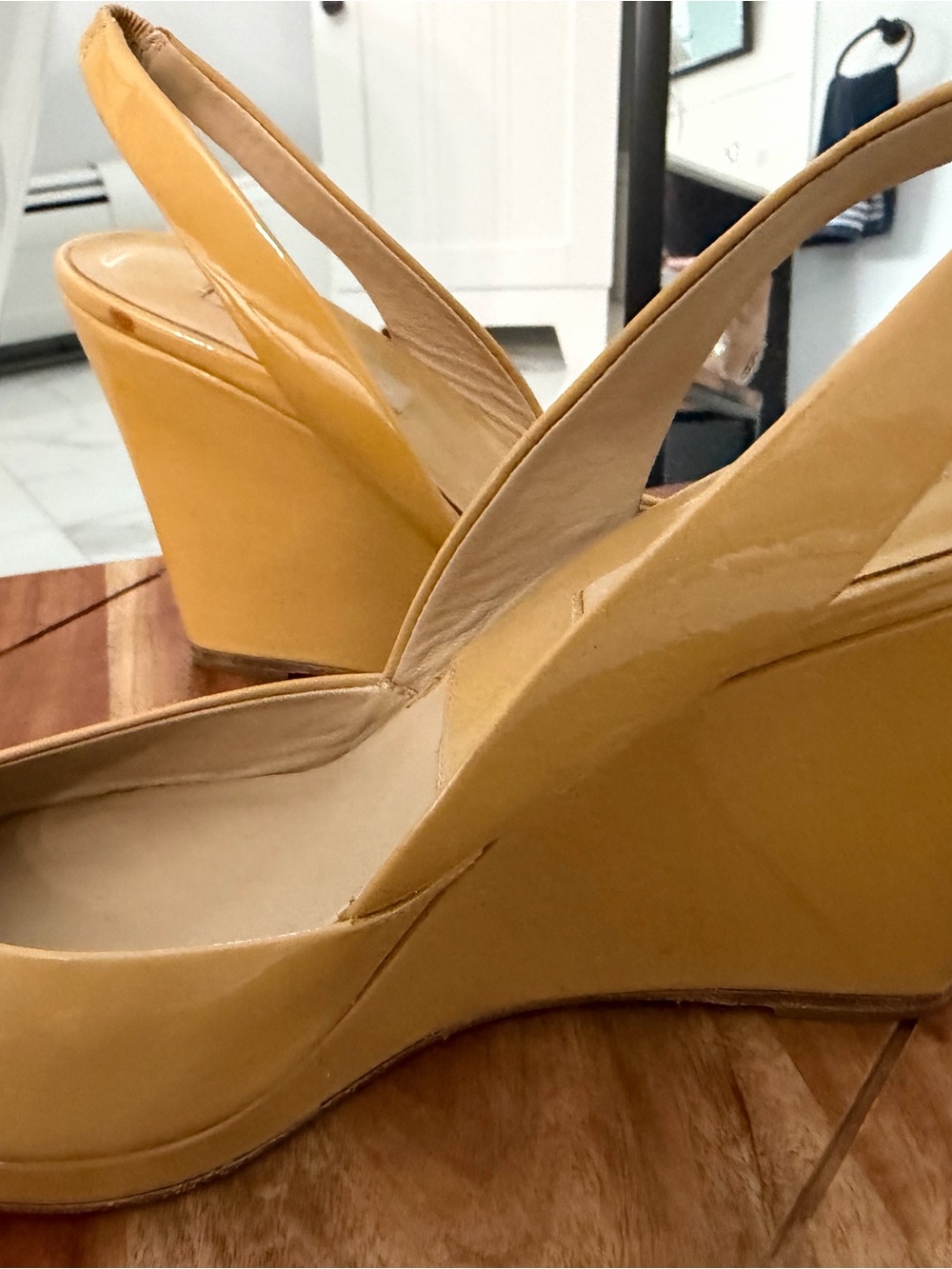 Michael Kors Mustard Patent Wedge Slingback Sandals